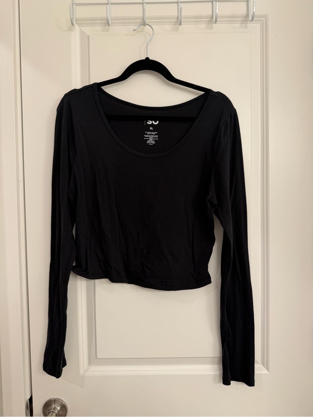 SO Black Long Sleeve Scoop Neck Crop Top